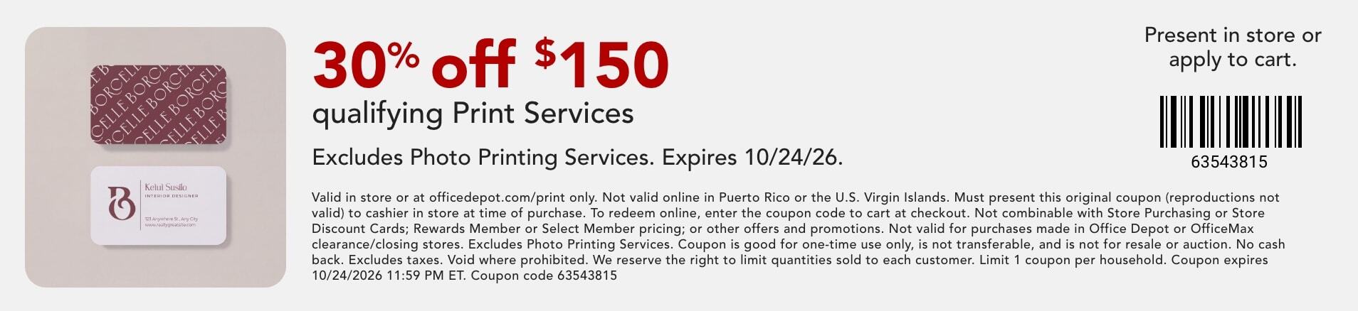 30% off $150
