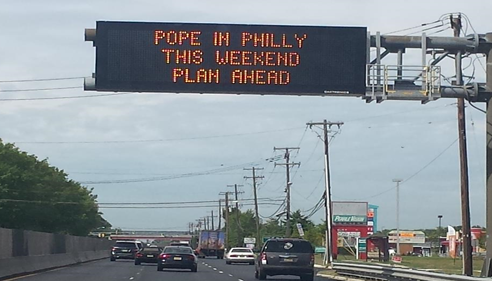 9/21/15: The Pope is coming to town! You don't see a sign like this often.